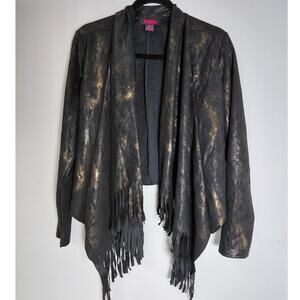 ROCK & Roll Denim Fringe Jacket Black Solid Long Sleeve Women Size L
